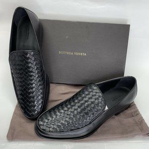 BOTTEGA VENETA BLACK WOVEN LEATHER LOAFERS